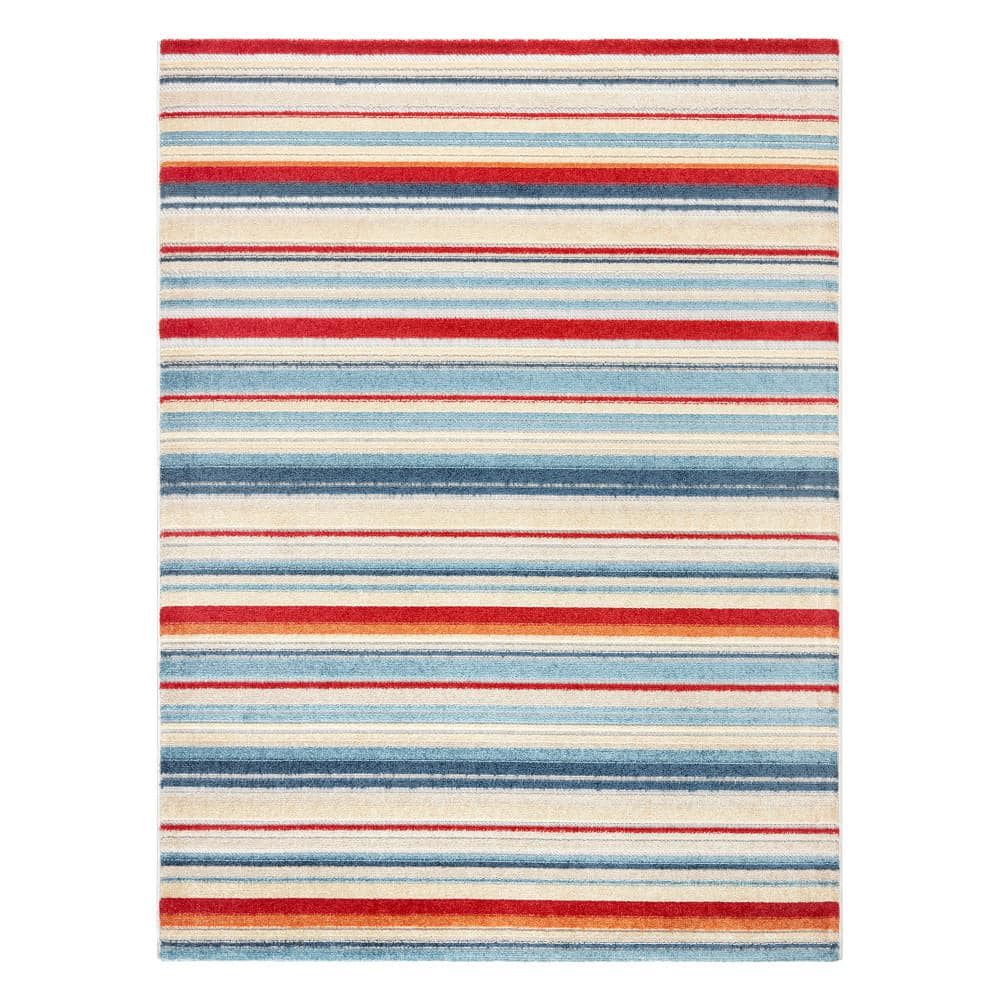 Rio Red and Multicolor Stripe Synthetic Indoor/Outdoor Rug