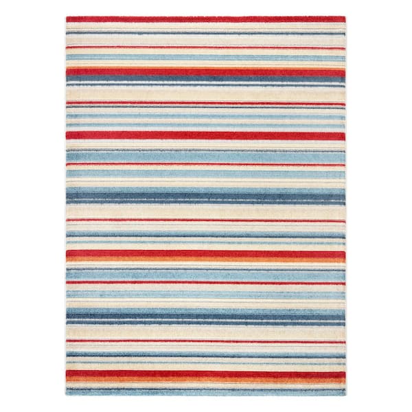 Rio Multicolor/Red 8 ft. x 10 ft. Stripe Indoor/Outdoor Patio Area Rug