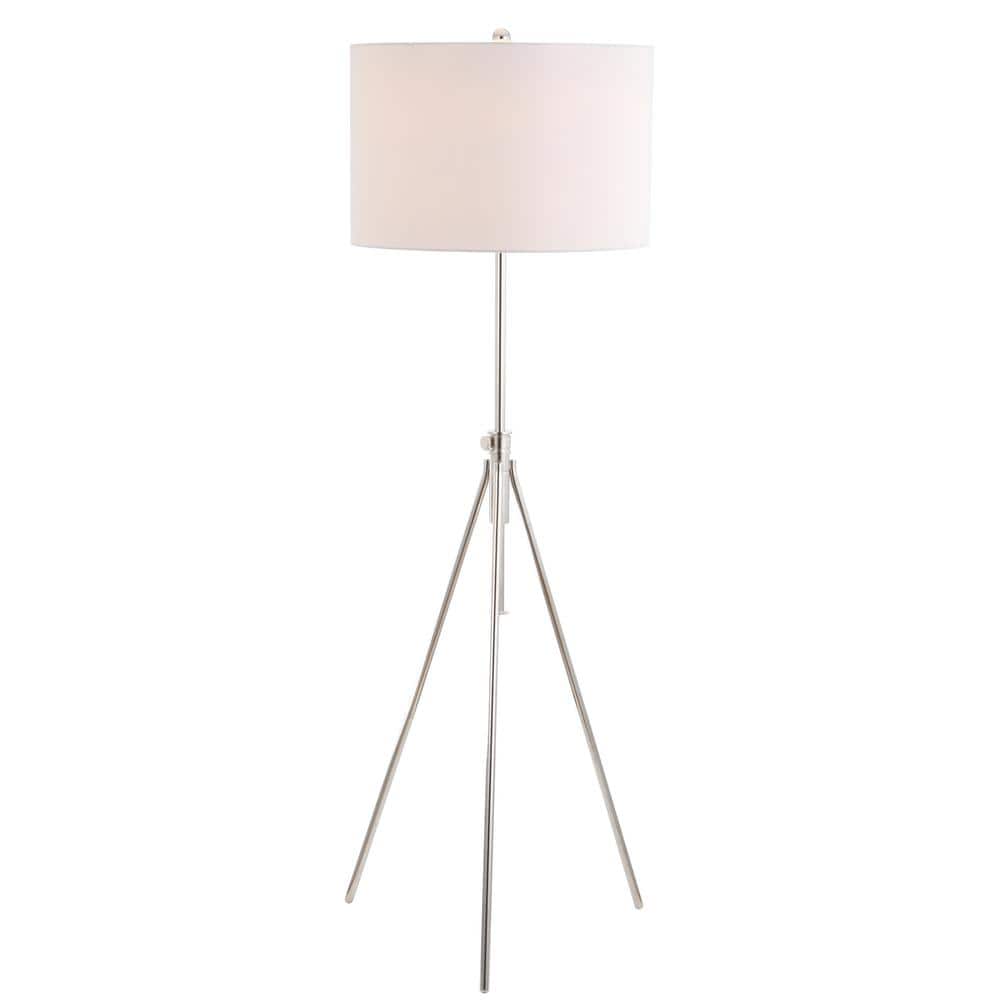 Cipriana Adjustable Nickel Tripod Floor Lamp with White Shade