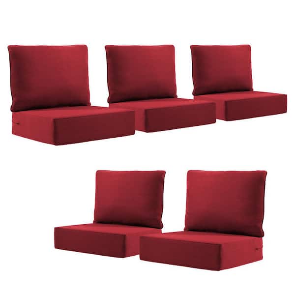 22 in. x 24 in. x 6 in. 10-Piece Olefin Deep Thick Seating Outdoor Lounge Chair Sofa Replacement Cushion Set in Red