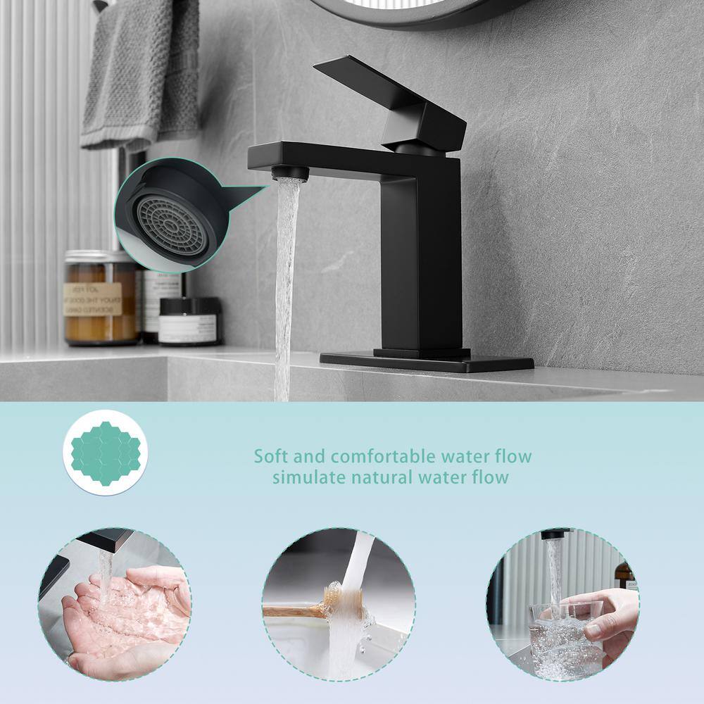 Matte Black Single Handle Bathroom Faucet with Deck Plate