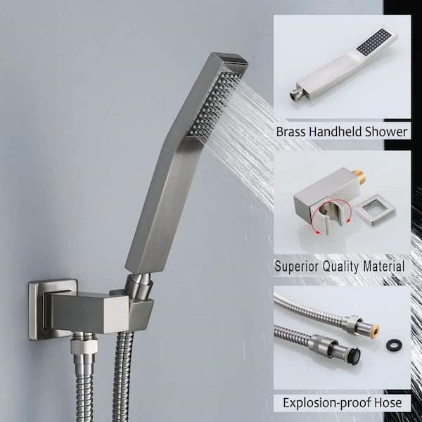 Eve 2-Spray Patterns 12 in. Wall Mounted Rainfall Dual Shower Heads with Rain Mixer Shower Combo Set in Brushed Nickel