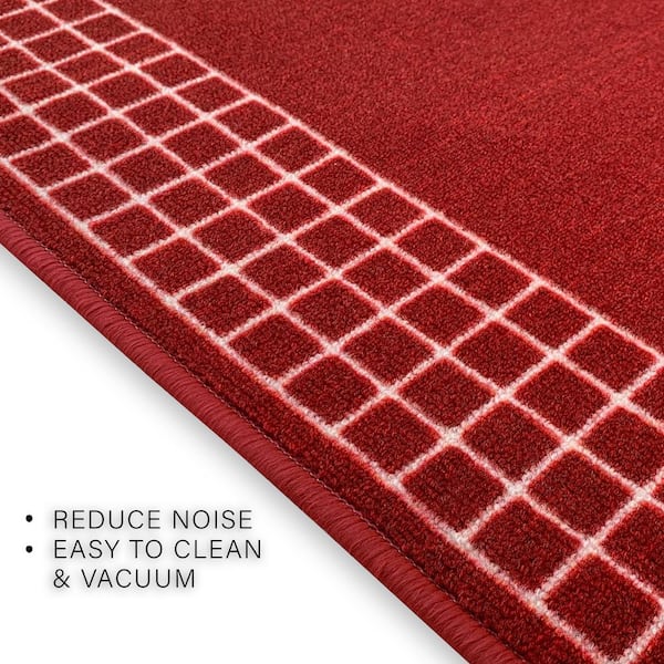 Checkered Border Red 26 in. W x 35 ft. L Runner Rug/Stair Runner 77 sq. ft.
