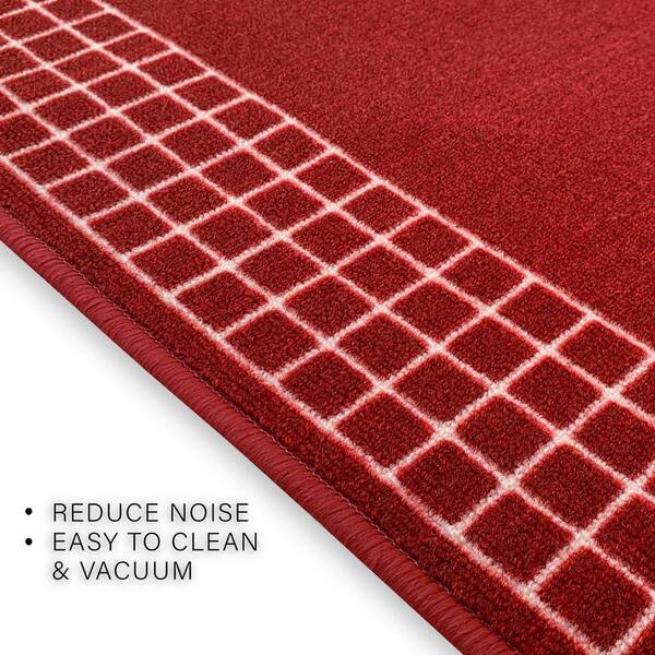 Checkered Border Red 26 in. W x 9 ft. L Runner Rug/Stair Runner 19.8 sq. ft.