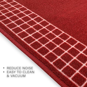 Checkered Bordered Red Color 26 in. Width x Your Choice Length Custom Size Roll Runner Rug/Stair Runner