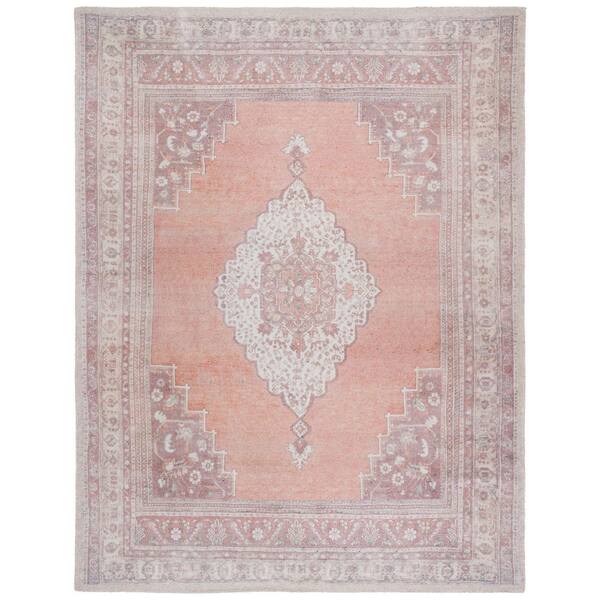 Classic Vintage 8 ft. x 10 ft. Ivory/Light Rust Faded Medallion Border Area Rug