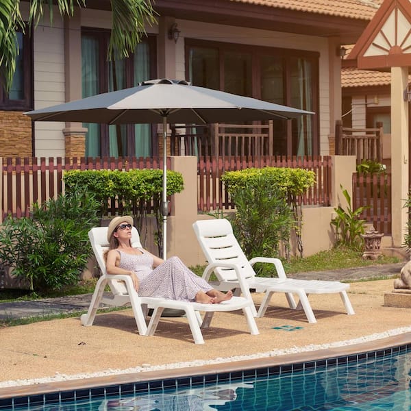 Unbranded 9 ft. Gray Outdoor Market Patio Umbrella with Push Button Tilt and Crank 8-Sturdy Ribs for Garden Yard Pool Without Base