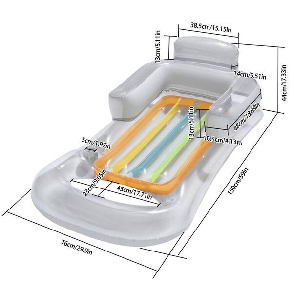 ITOPFOX 59 in. PVC Blue/Grey Inflatable Pool Float Raft, Headrest