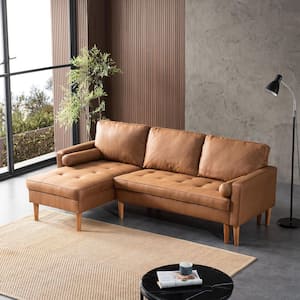 Allwex Magic 83 in. Square Arm 2-Piece Fabric L-Shaped Sectional Sofa in Brown with Chaise
