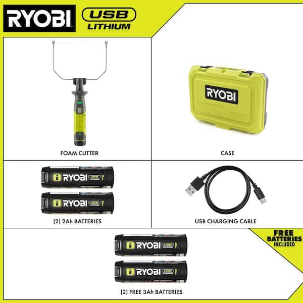 USB Lithium Hot Wire Foam Cutter Kit with 2.0 Ah Battery, Charging Cable, and USB Lithium 3.0 Ah Batteries (2-Pack)
