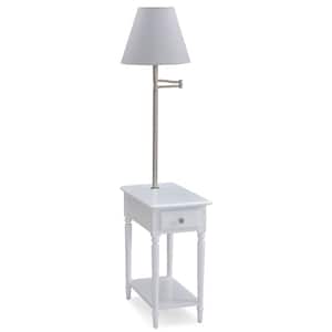 Coastal Notions 26 in. Painted Orchid White Chairside Lamp Table with AC/USB Charger