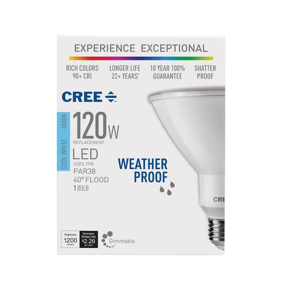Cree 120W Equivalent Cool White (4000K) PAR38 Dimmable Exceptional Light Quality LED 40-Degree Flood Light Bulb