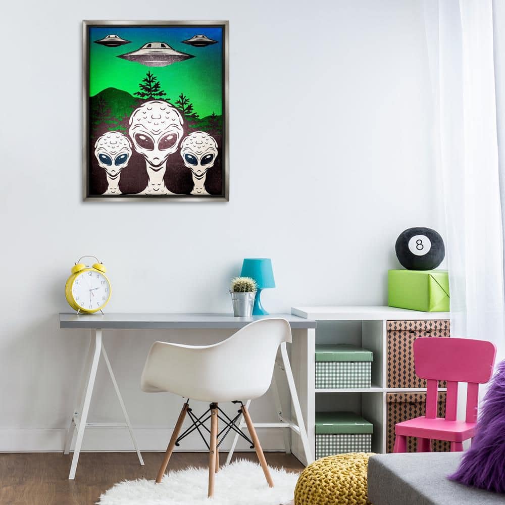Vintage Aliens and UFO by Kim Allen Gray Floater Frame Fantasy Graphic Art Print 31 in. x 25 in. price history on PriceWatchPro