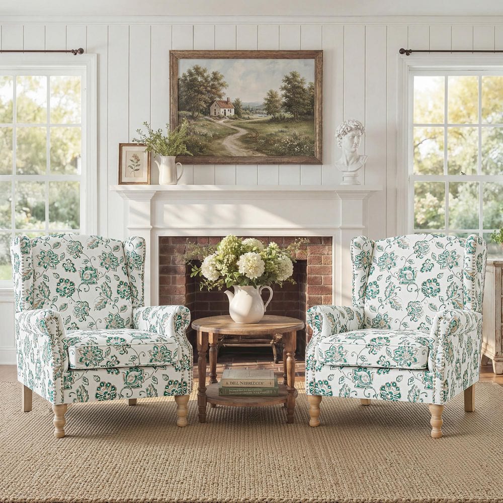 Retro Nailhead Trim Upholstered High Back Accent Arm Chair with Rolled Arms and Solid Wood Legs for Living Room Set of 2 price history on PriceWatchPro
