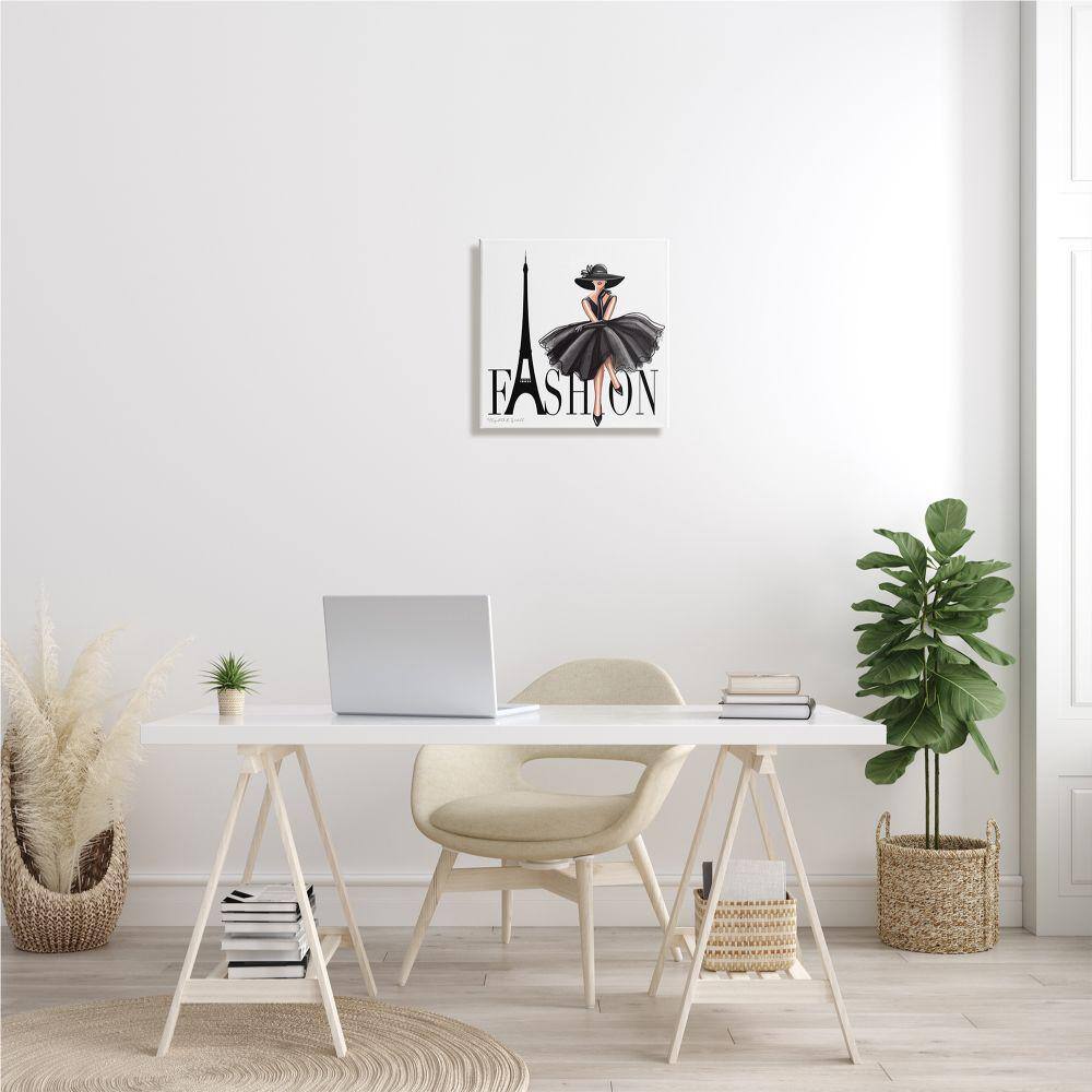 Parisian Fashion Illustration Black Dress Canvas Wall Art