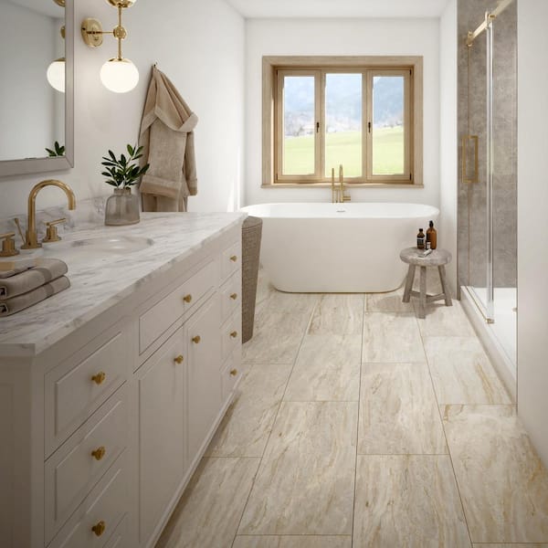 St. Clamont Ivory Marble 15 in. x 30 in. Glazed Porcelain Floor and Wall Tile (16.35 sq. ft./Case)