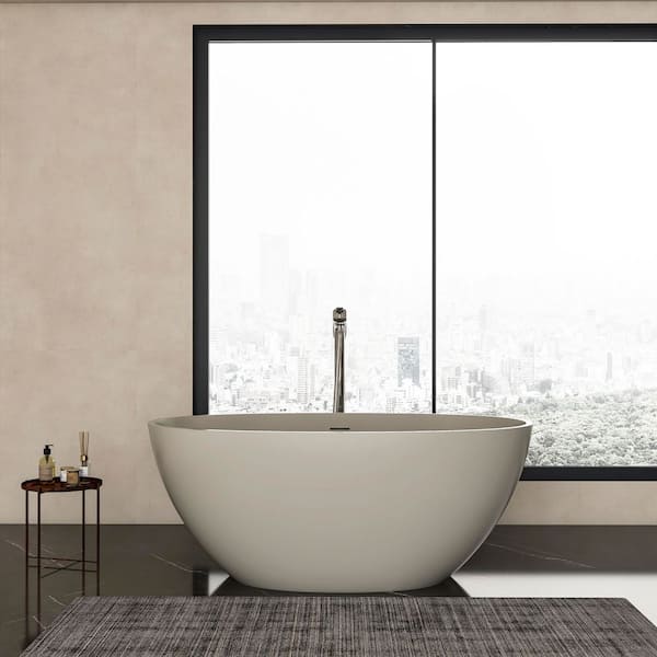 Moray 55 in. x 31 in. Solid Surface Stone Resin Flatbottom Freestanding Bathtub Soaking Bathtub in Matte Yellow