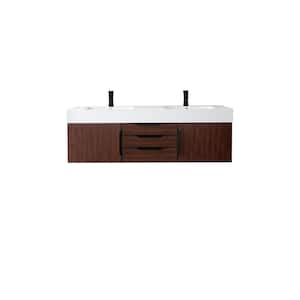 Mercer Island 59.0 in. W x 19.5 in. D x 19.3 in. H Bathroom Vanity in Coffee Oak with Glossy White Mineral Composite Top