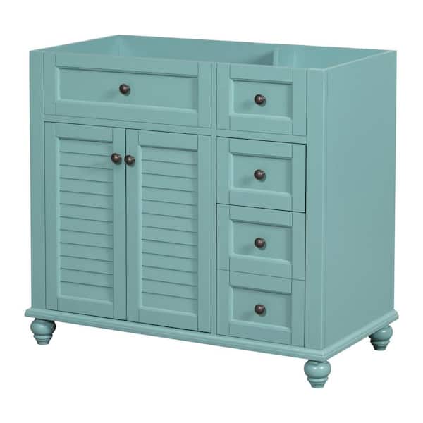 35.4 in. Freestanding Bath Vanity Cabinet without Top, Vanity Base with 2 Drawers and Soft Closing Doors in Blue Green