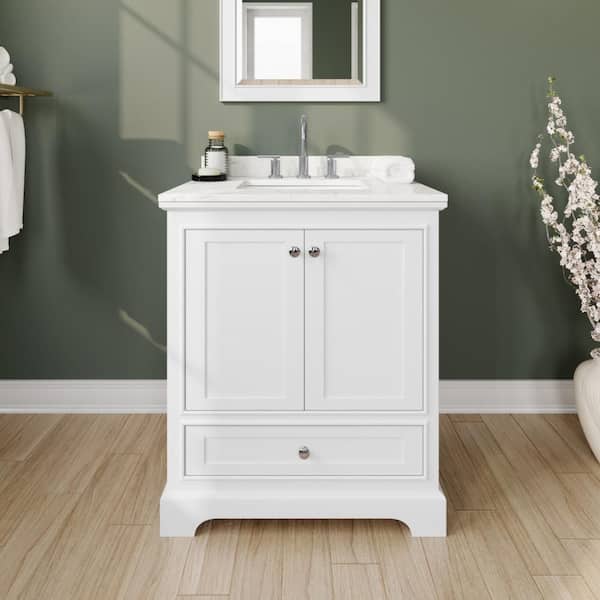 Deborah 30 in. Single Freestanding White Bath Vanity with Carrara Cultured Marble Top