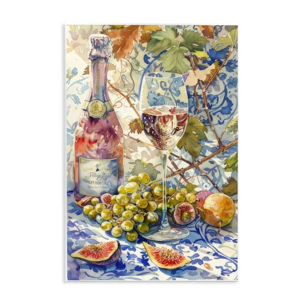 Stupell Industries Grapes & Wine Bottle by LSR Design Studio Unframed Food Graphic Art Print 19 in. x 13 in.
