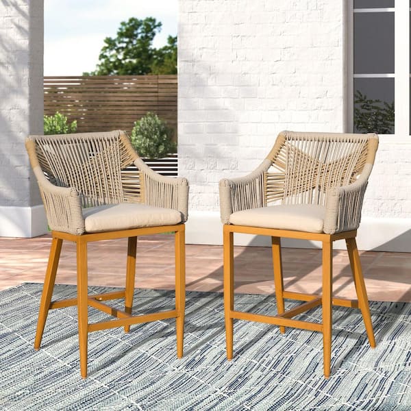 2-Piece Aluminum Outdoor Serving Bar Set with Mix Beige Cushions