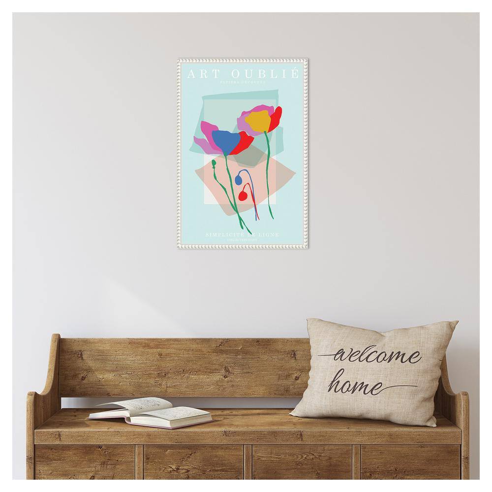 Beaded White Framed Abstract Floral Canvas Wall Art