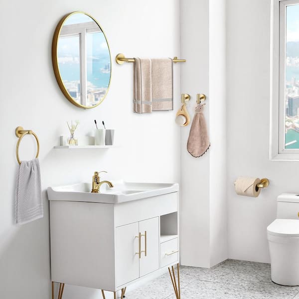 5 -Piece Bath Hardware Set with Mounting Hardware in Brushed Gold
