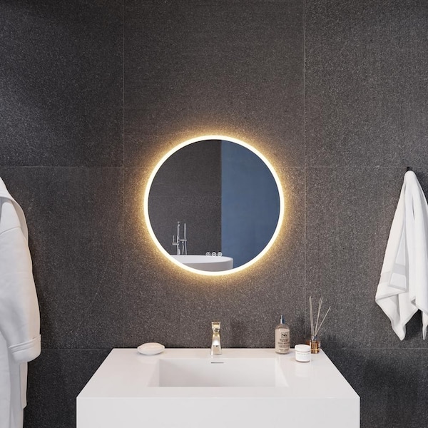 24 in. W x 24 in. H Large Round Frameless LED Front/Back Lighting Wall Mounted Bathroom Vanity Mirror with Defogger