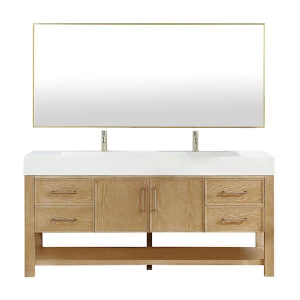 ROSWELL Vera 72 in.W x 19.7 in.D x 34.6 in.H Single Sink Bath Vanity in Ash Grey with White Composite Sink Top and Mirror