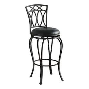 29 in. Elegant Metal Bar Stool with Faux Leather Seat Black