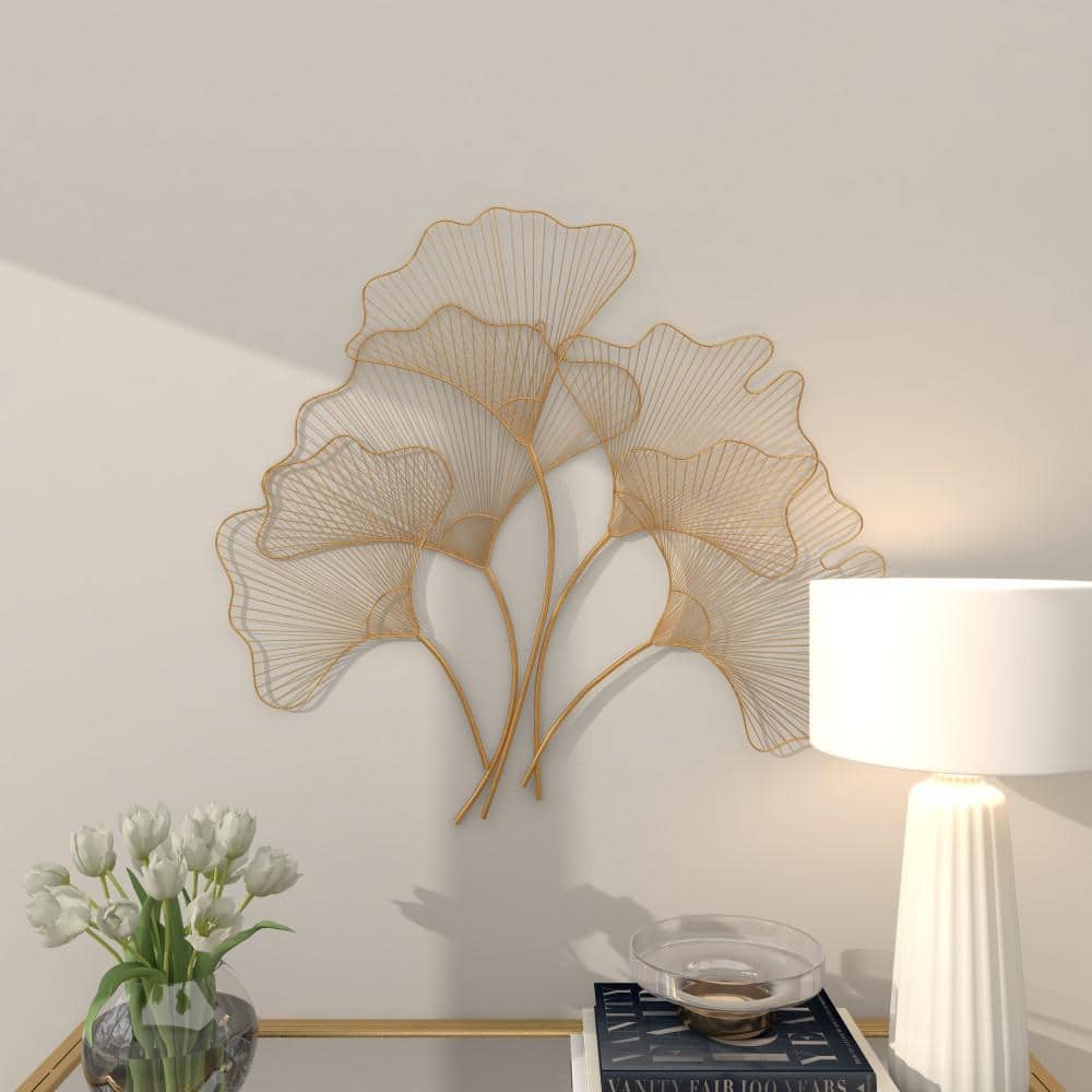 Elegant Gold Gingko Leaf Cluster Wall Sculpture, 38" x 34"