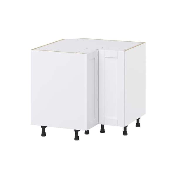 J COLLECTION Milton 36 in. W x 24 in. D x 34.5 in. H Assembled Shaker Standard Corner Base Kitchen Cabinet in Bright White