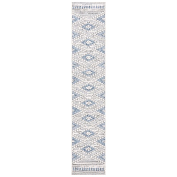 Santorini Blue/Ivory 2 ft. x 10 ft. Geometric Diamond Indoor/Outdoor Runner Rug
