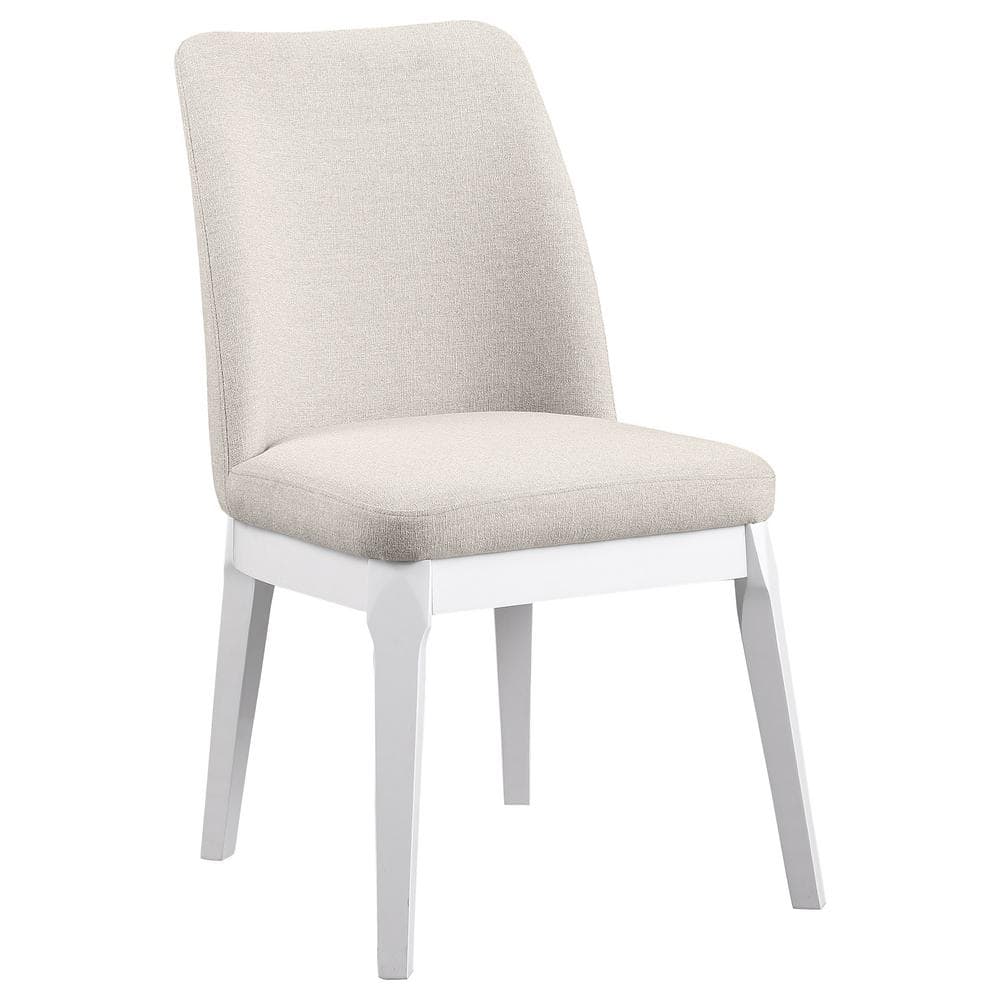 Beige Upholstered High Back Side Chair with Wood Legs
