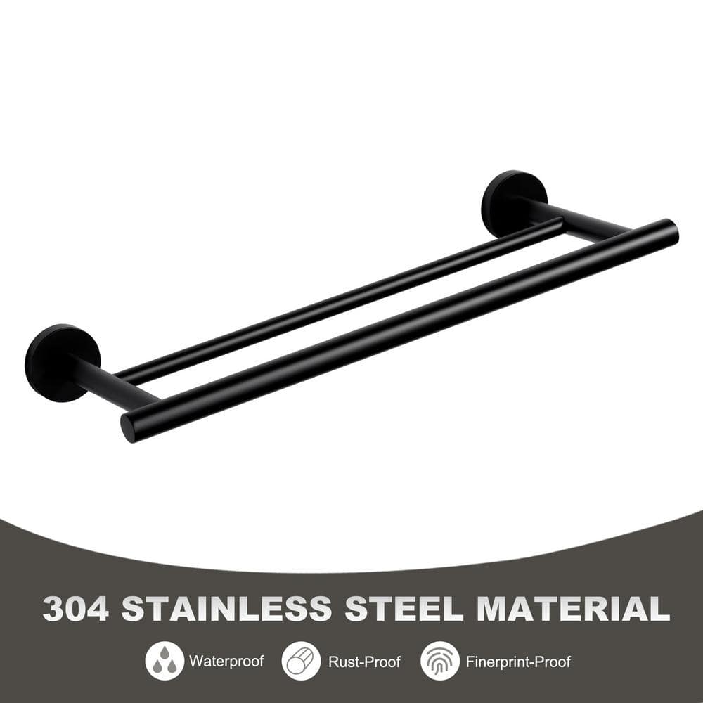 16'' Matte Black Stainless Steel Double Towel Bar