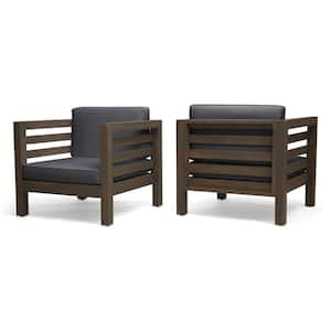 Oana Grey Removable Cushions Wood Outdoor Patio Lounge Chair with Dark Grey Cushions (2-Pack)