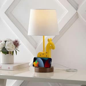 Sahara 17.5 in. Mid-Century Vintage Iron/Resin Giraffe LED Kids Table Lamp with Phone Stand and USB Charging Port Yellow