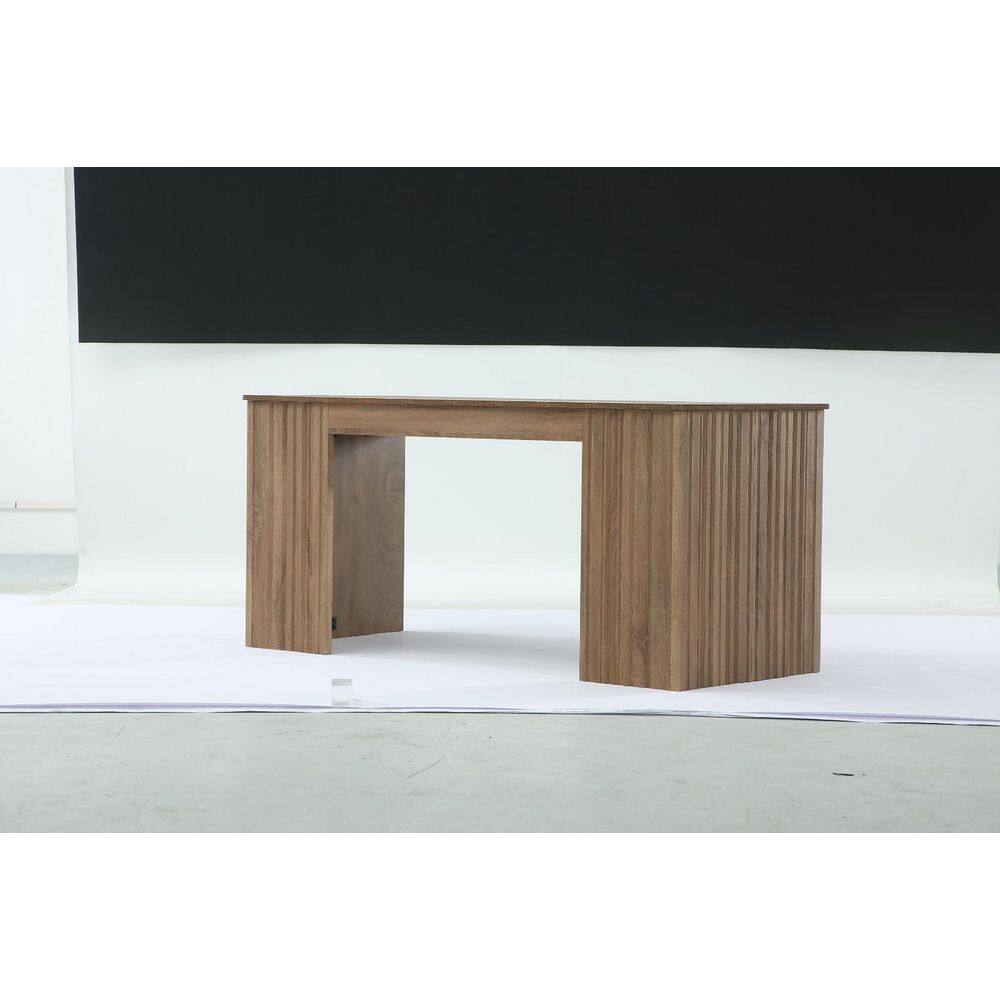 63 in. Large Rectangle Brown Wood Computer Desk with Storage,