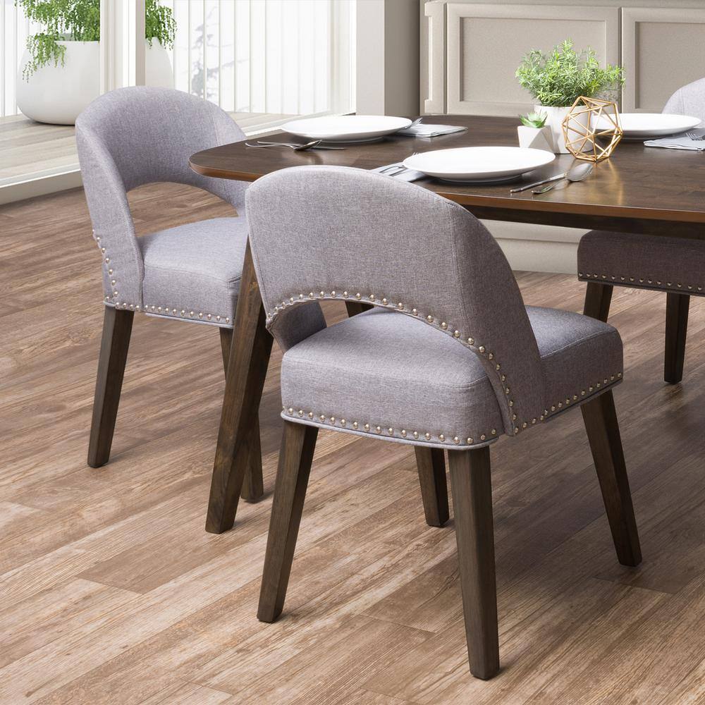 Gray Upholstered Low Back Side Chair with Wood Legs