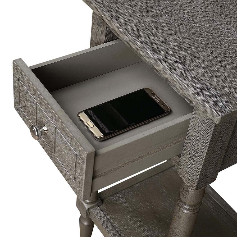 Dark Gray Wirebrush French Country Accent Table with Storage