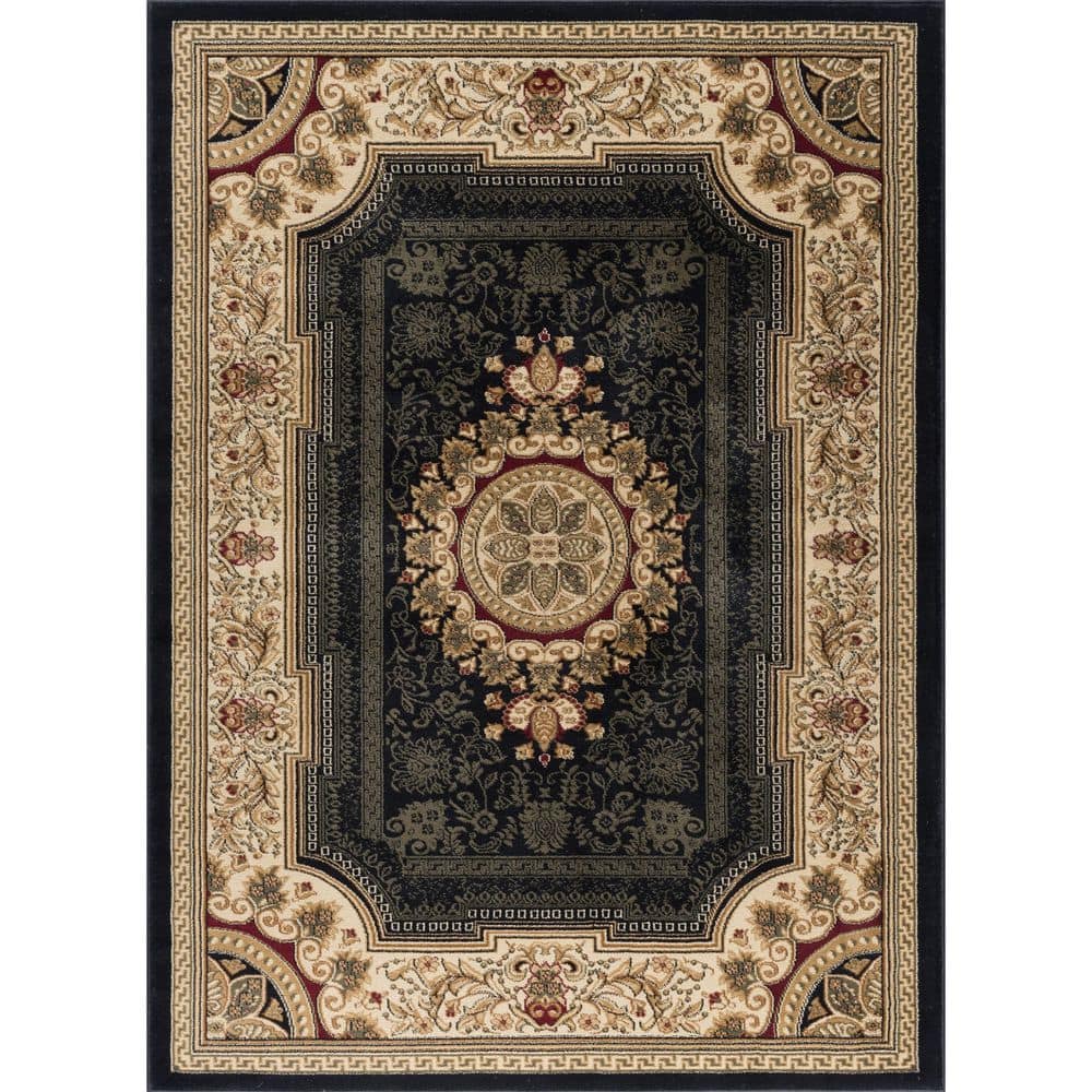 Tayse Rugs Sensation Oriental Black 9 ft. x 12 ft. Indoor Area Rug ...