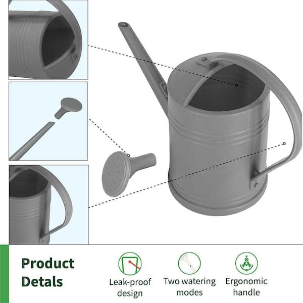Flower Watering Can with Detachable Sprinkler Head, Grey