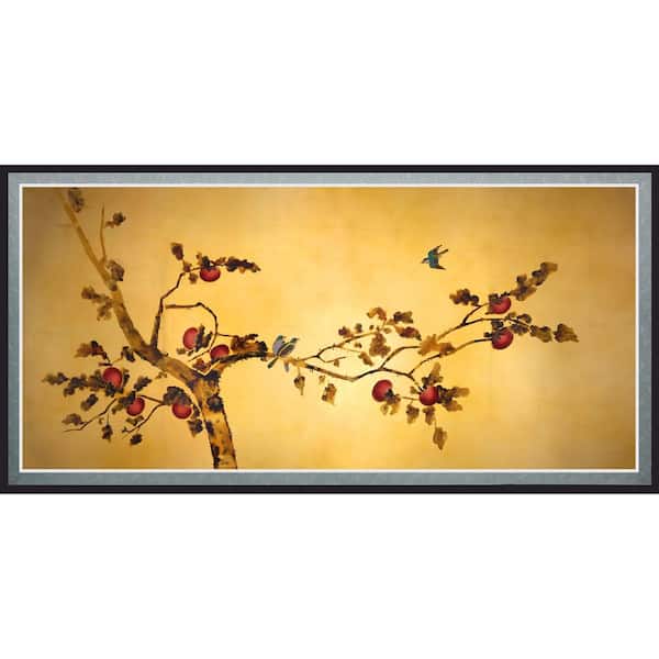 Oriental Furniture 18 in. x 35 in. "Birds on Plum Tree" Canvas Wall Art