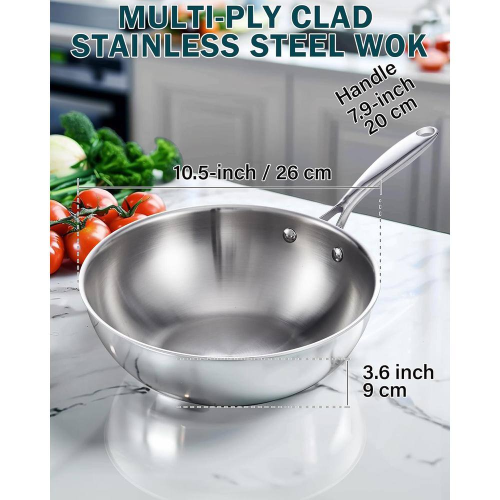 10.5-Inch Stainless Steel Wok with Glass Lid