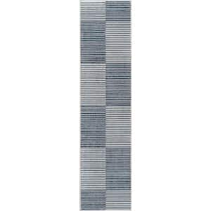 Dark Gray/Cream 2 ft. x 8 ft. Shutter Minimalist Striped Plaid Machine-Washable Runner Rug