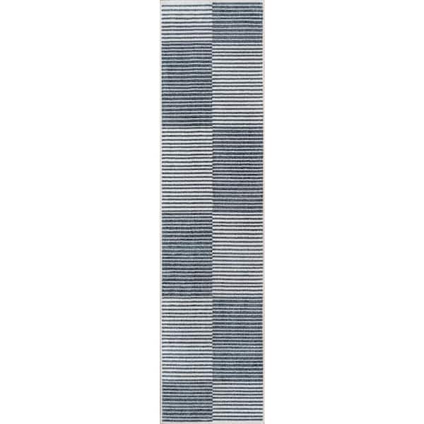 Dark Gray/Cream 2 ft. x 8 ft. Shutter Minimalist Striped Plaid Machine-Washable Runner Rug