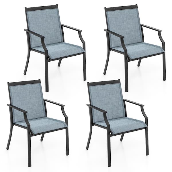 ANGELES HOME Extra-Wide Patio Outdoor Dining Chair in Blue with Breathable Seat, Ergonomic Design and Rustproof Metal Frame Set of 4