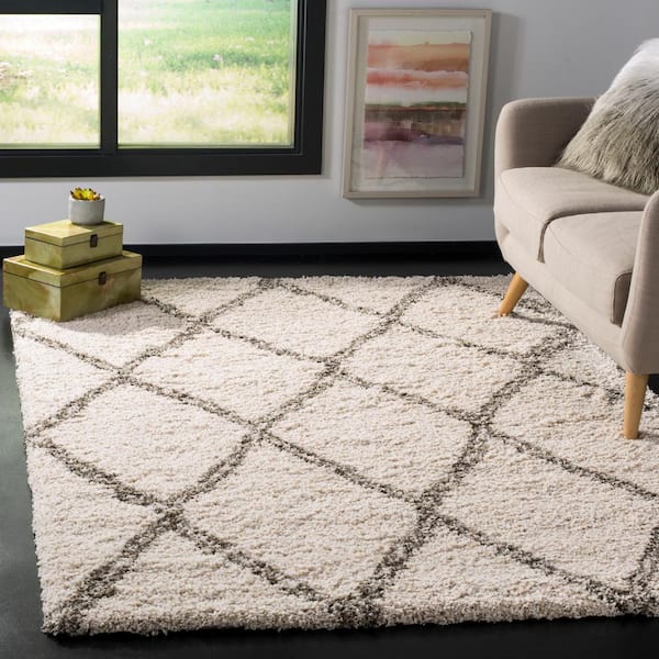 Hudson Shag 5 ft. x 7 ft. Ivory/Gray Geometric Diamonds Area Rug