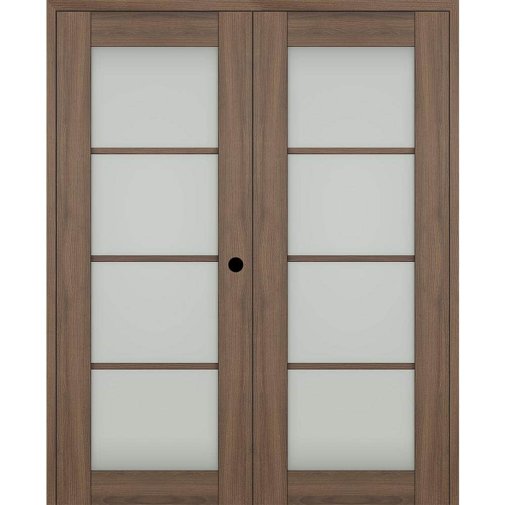 "Vona 60""x 96"" Left Hand Active 4-Lite Frosted Glass Pecan Nutwood Wood Composite Double Prehung French Door" price history on PriceWatchPro